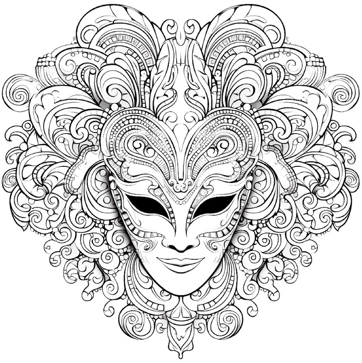 malvorlage-venezianische-maske-mit-floralen-mustern