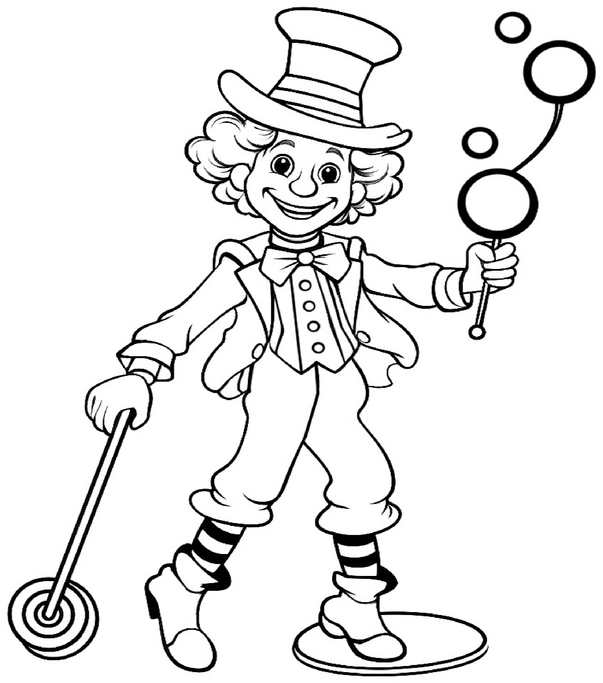 malvorlage-verspielter-clown-mit-seifenblasen
