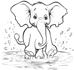malvorlage-verspielter-elefant-im-wasser