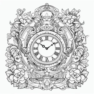 malvorlage-vintage-uhr-blumenmuster
