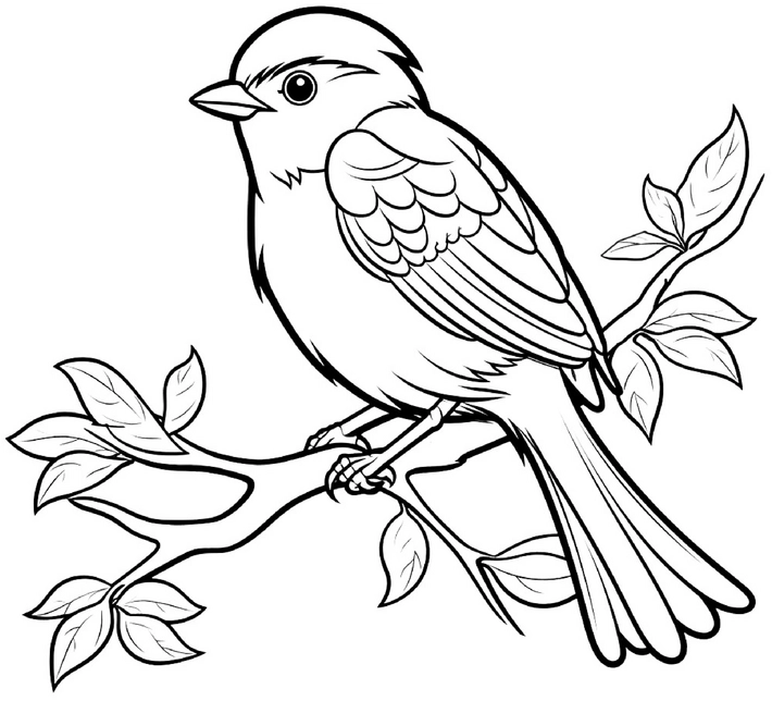 malvorlage-vogel-auf-einem-ast-und-pflanzen