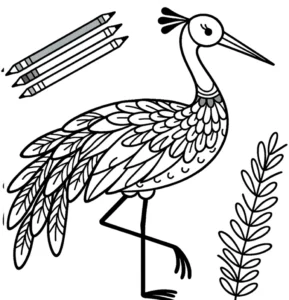 malvorlage-vogel-mit-blaettern-und-farbstiften