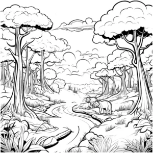 malvorlage-wald-elefanten-am-fluss