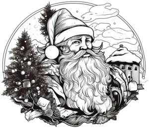 malvorlage-weihnachtsmann-mit-tannenbaum-und-schnee