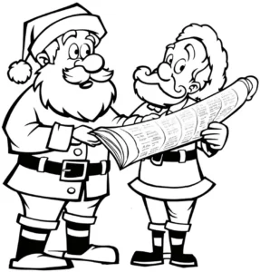 malvorlage-weihnachtsmann-und-freund-mit-liste