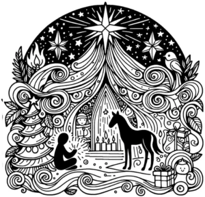 malvorlage-weihnachtszauber-mit-stern-und-zelt