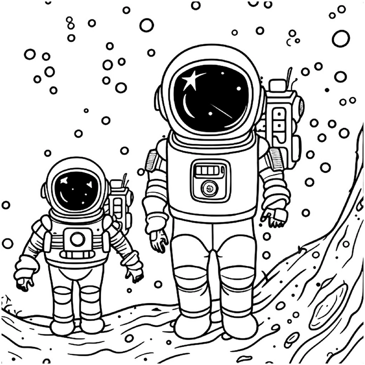 malvorlage-weltall-astronauten-und-planeten