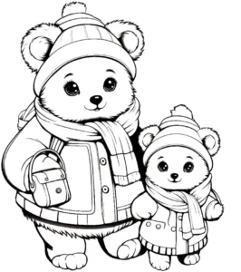 malvorlage-winterbaeren-in-warmer-kleidung