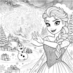 malvorlage-winterlandschaft-elsa-mit-schneemann