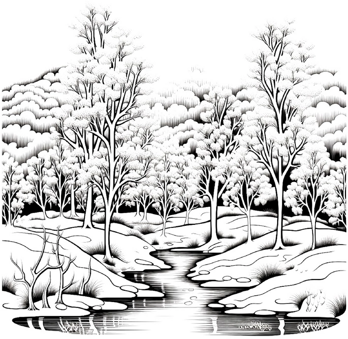malvorlage-winterlandschaft-mit-baumern-und-bach