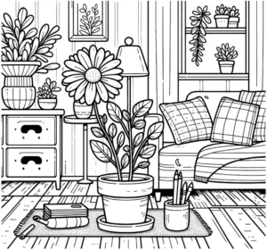 malvorlage-wohnzimmer-mit-pflanzen-und-moebeln