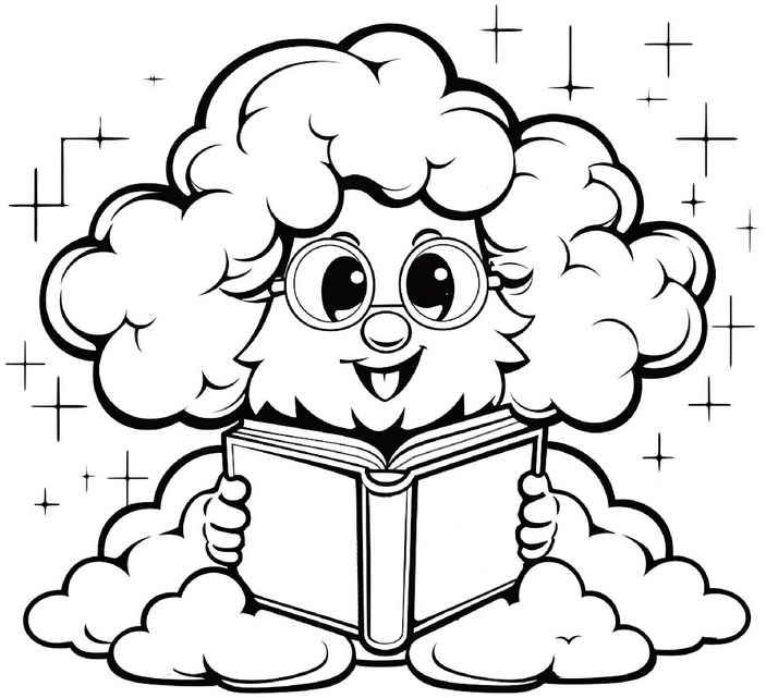 malvorlage-wolke-buch-funkelnde-sternen