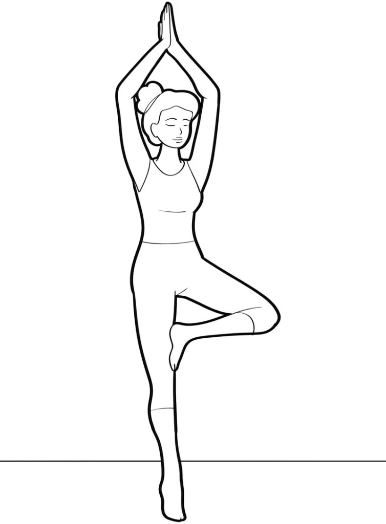 malvorlage-yoga-baumposition-ausmalbild