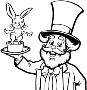 malvorlage-zauberer-mit-hase-im-zirkus