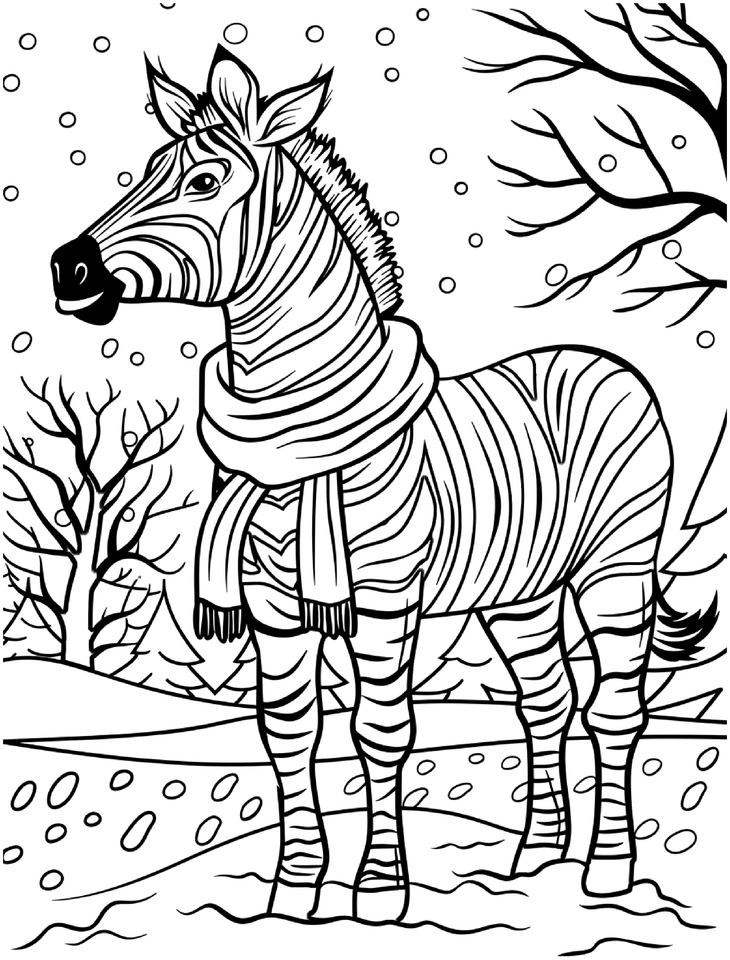 malvorlage-zebra-im-winter-mit-schal
