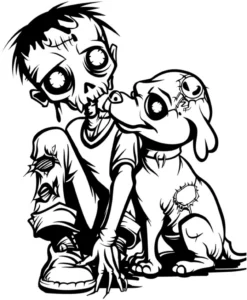 malvorlage-zombie-junge-mit-hund