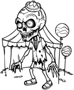 malvorlage-zombie-mit-suessigkeiten-im-zelt