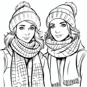 malvorlage-zwei-maedchen-winterkleidung