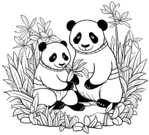 malvorlage-zwei-pandas-im-bambuswald
