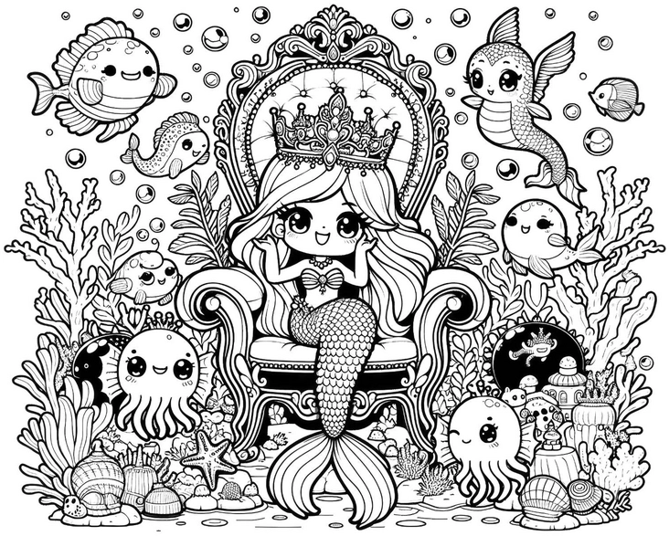 meerjungfrau-mit-fischen-und-korallen-ausmalbild