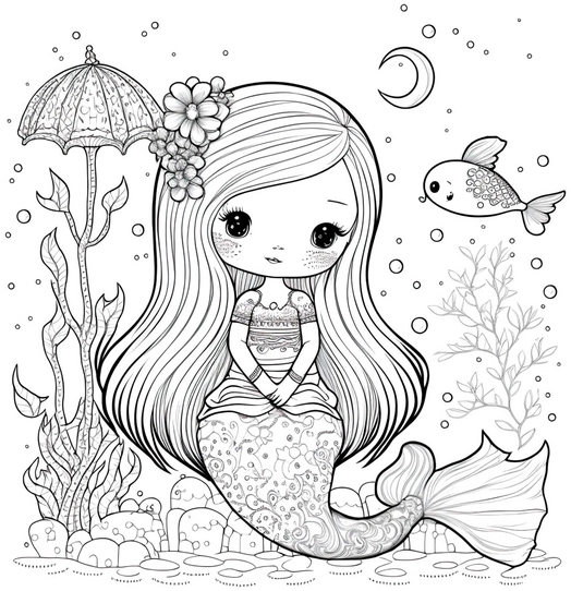 meerjungfrau-und-fische-ausmalen