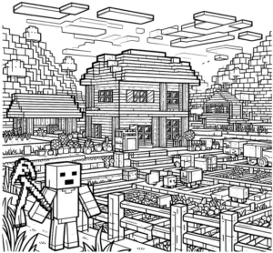 minecraft-szene-mit-holzhaus-und-charakter