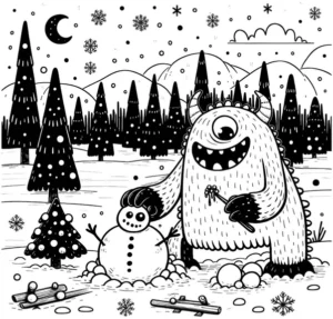 monster-mit-schneemann-in-winterlandschaft