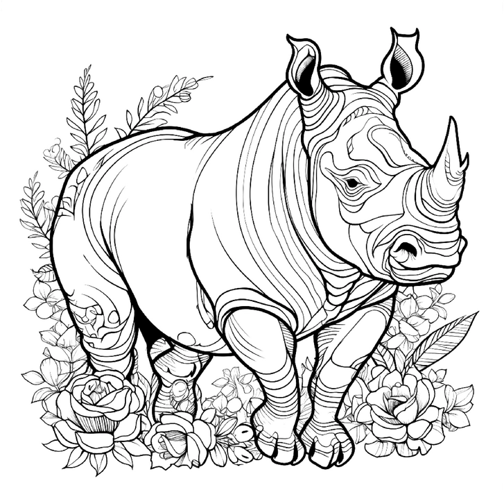 nashorn-und-blumen-ausmalvorlage