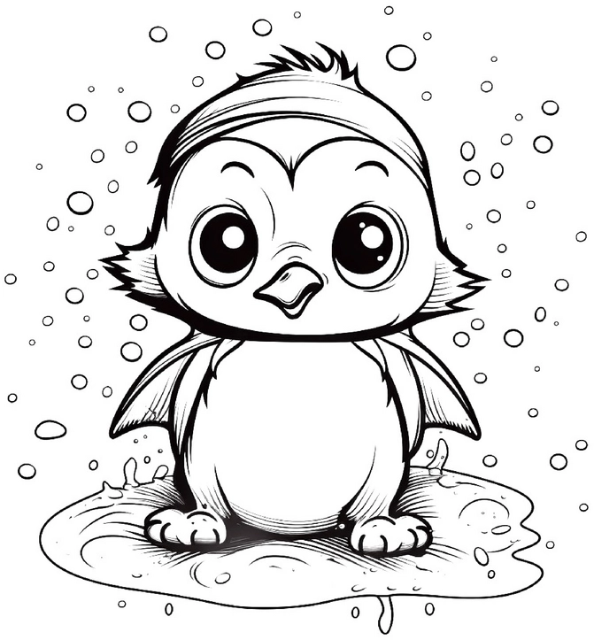 niedlicher-pinguin-im-wasser-mit-blasen