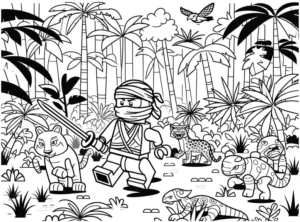 ninja-im-dschungel-mit-tieren-ausmalvorlage