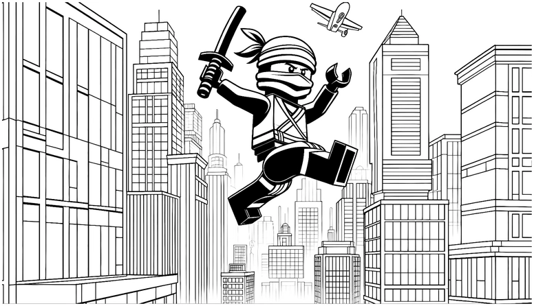 ninja-in-stadtlandschaft-ausmalvorlage