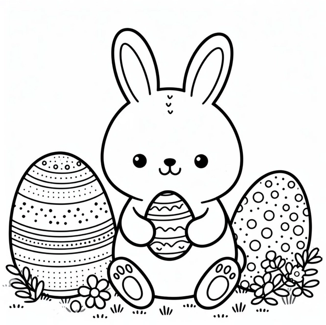osterhase-mit-bunten-eiern-ausmalvorlage