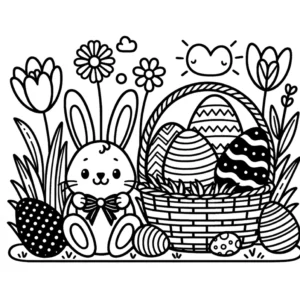 osterhase-mit-eiern-im-korb-malvorlage
