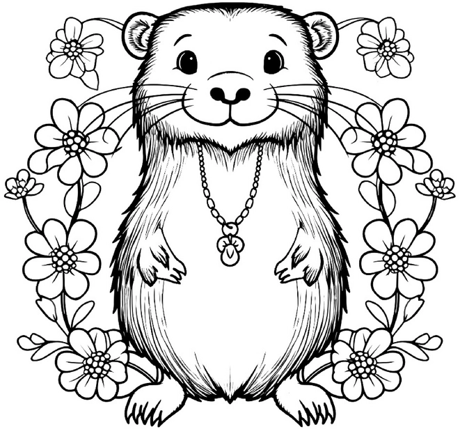 otter-mit-blumen-ausmalvorlage