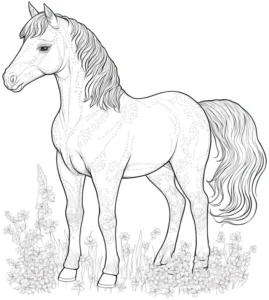 pferd-in-blumenwiese-ausmalvorlage