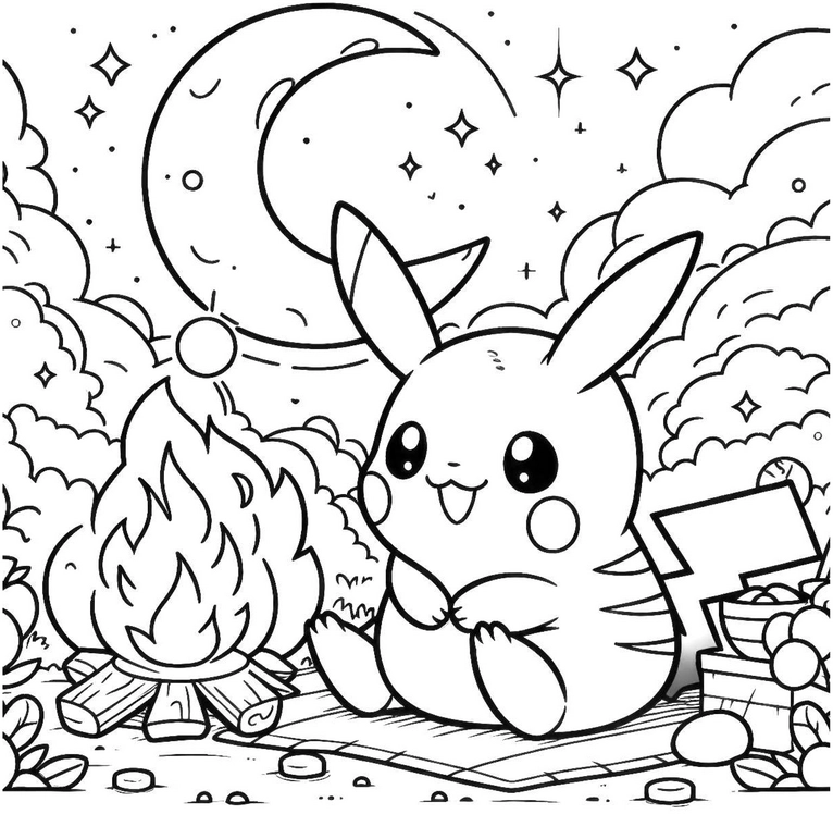 pikachu-am-lagerfeuer-ausmalvorlage
