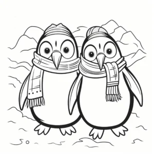 pinguine-im-winter-mit-schal-und-muetze