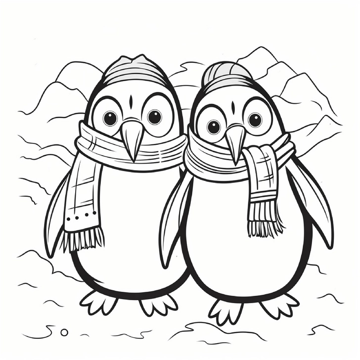 pinguine-im-winter-mit-schal-und-muetze