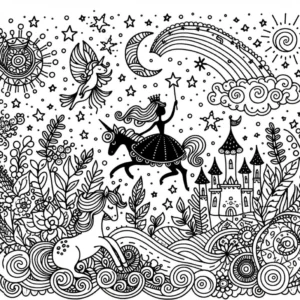 princessin-auf-einhorn-traumlandschaft