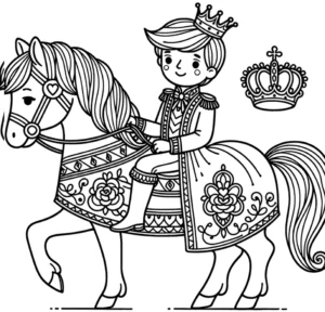 prinz-auf-pferd-mit-krone-ausmalvorlage