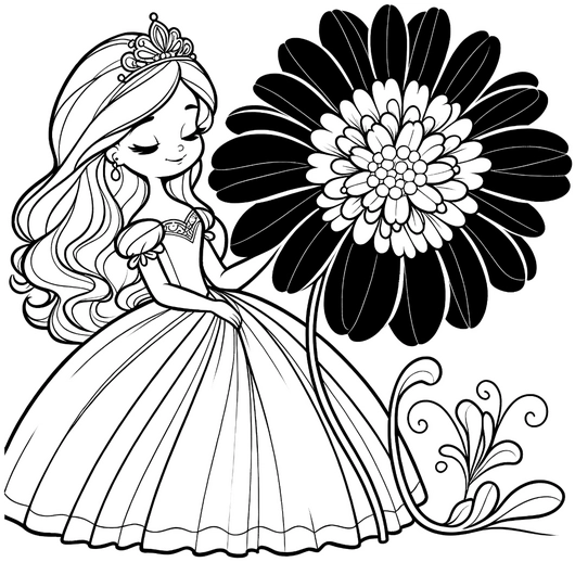prinzessin-mit-grosser-blume-ausmalvorlage