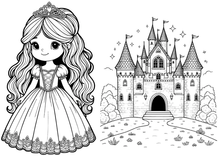 prinzessin-und-schloss-ausmalvorlage