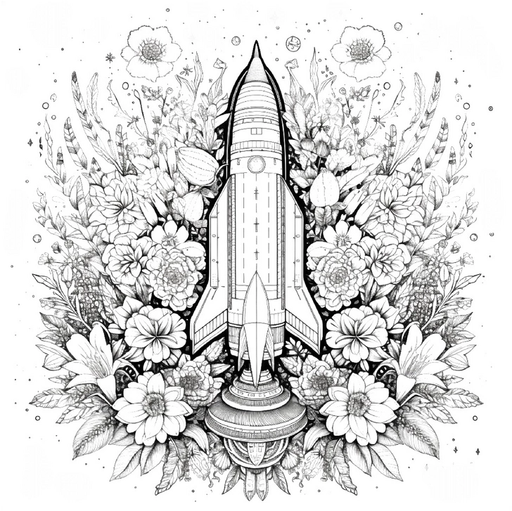 rakete-blumen-ausmalbild