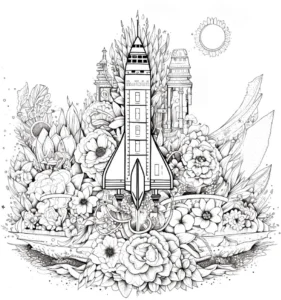 rakete-blumen-und-natur-ausmalbild