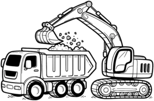 schaufelbagger-und-lkw-malvorlage