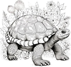 schildkroete-unter-blumen-und-pflanzen