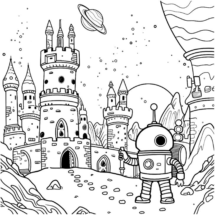 schloss-und-astronaut-im-weltall