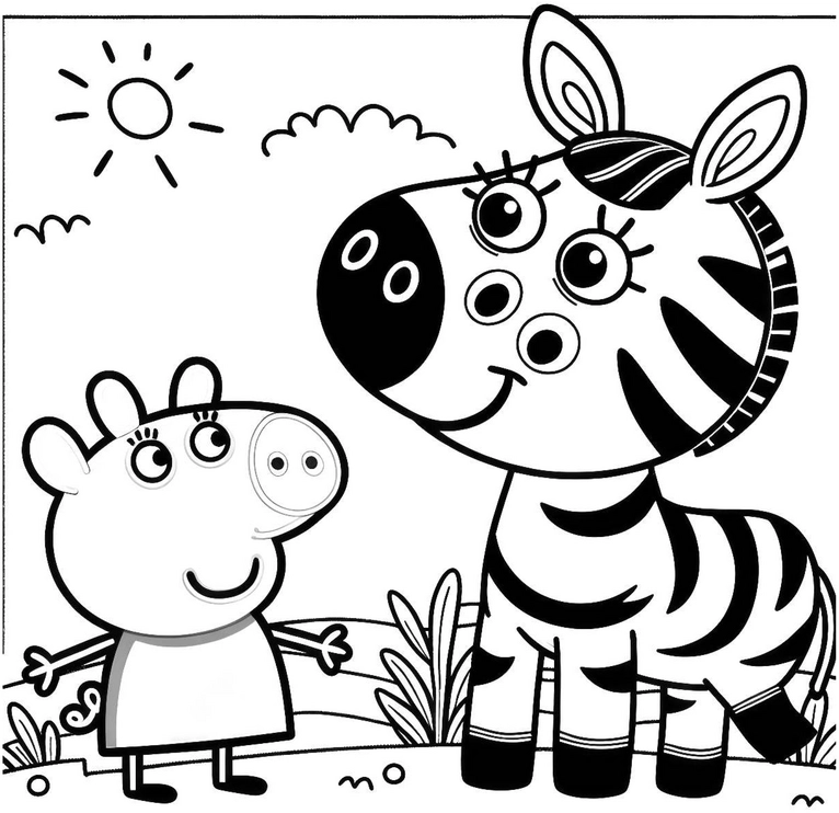 schweinchen-und-zebra-ausmalvorlage-in-der-natur