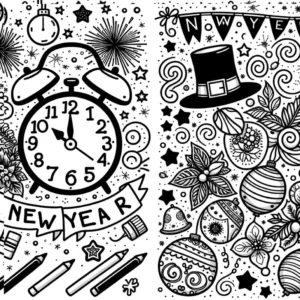 silvester-malvorlage-wecker-festliche-elemente