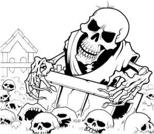 skelett-im-sarg-mit-schaedeln-halloween-malvorlage
